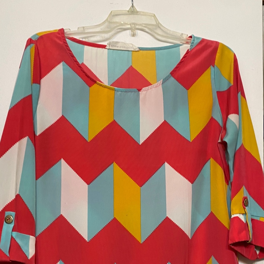 Peach Love California Chevron Blouse - Red, Yellow, Blue